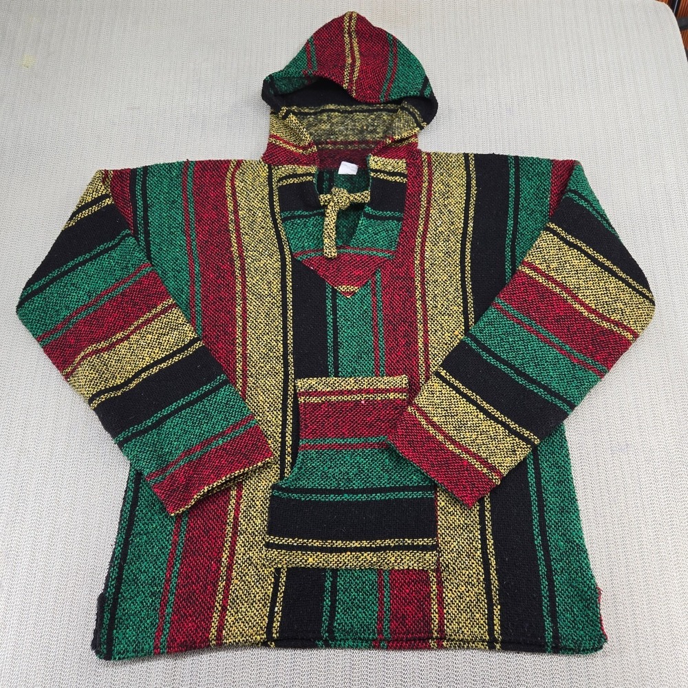 Artesanias Baja Blanket Hoodie Sweatshirt Mens Extra Large Mexican Rasta Stripe